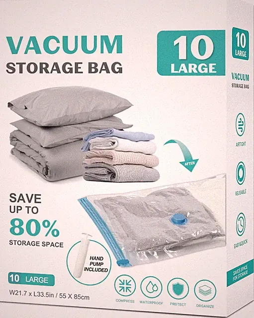 10 Pack Large Space Saver Vacuum Storage Bags Large Seal Bags for Bedding Compre