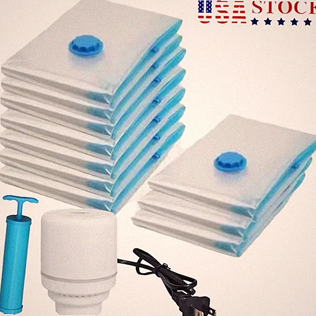10 x Jumbo Vacuum Storage Bags Bedding Clothes Seal Travel Space Saver w/ Pump