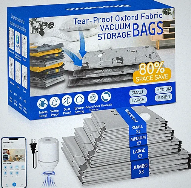 12 Pack Space Saver Vacuum Storage Bags with Pump for Bedding & Travel