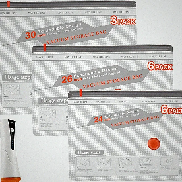 15-Pack Travel Vacuum Storage Bags with Pump for Clothes and Bedding