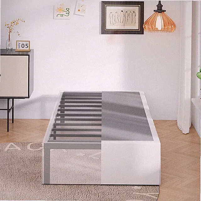 16" Twin Bed Frame with Storage & White Skirt, Heavy Duty, Easy Assembly