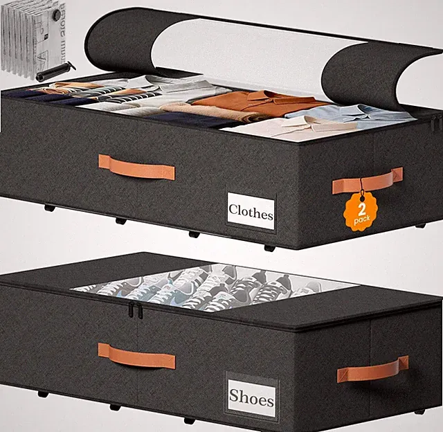 2-Pack under Bed Storage Bins with Wheels and 6 Vacuum Seal Bags, Heavy Duty 80L