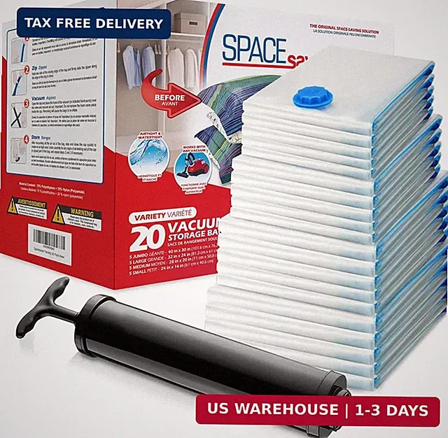 20-Pack Variety Vacuum Storage Bags for Comforters, Blankets & Clothes - Vacuum