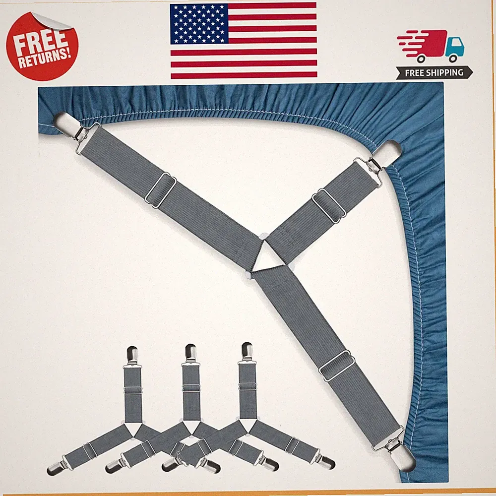 4 Pcs Heavy-Duty Sheet Fasteners - Secure Your Bedding Effortlessly in Gray