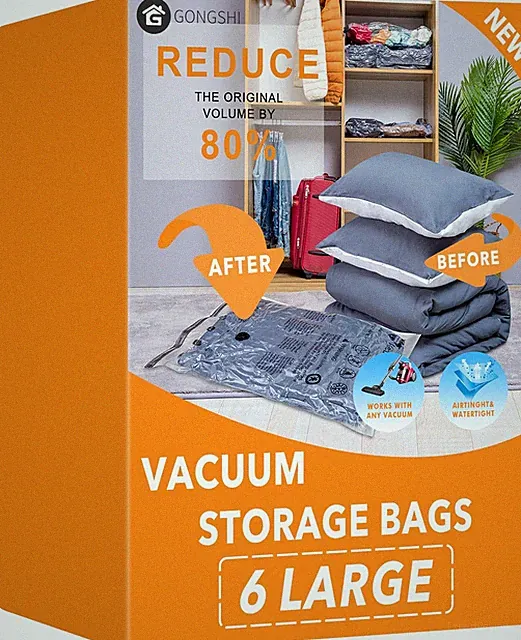 6 Large Vacuum Storage Bags for Clothes, Blankets, Comforters, Pillows