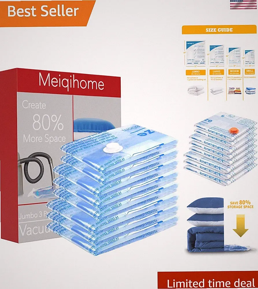 8 Heavy-Duty Vacuum Storage Bags for Bedding & Clothing - Space Saver Solution