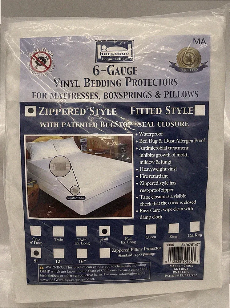 BedBug Solution™ Heavy Duty Vinyl Mattress Protectors Zip Full 54”x75” Depth 9”