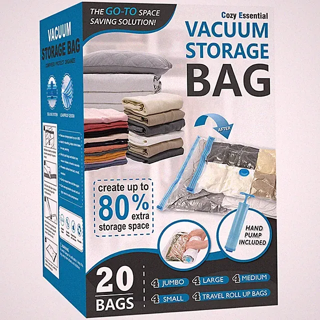 Cozy Essential Vacuum Storage Bags, 80% Compression Combo, Transparent