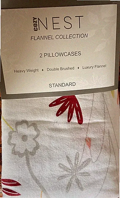 Cozy Nest Flannel STANDARD Heavy Weight Pillowcases Set of 2 FLOWERS New