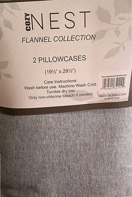 Cozy Nest Flannel STANDARD Heavy Weight Pillowcases Set of 2 GRAY New