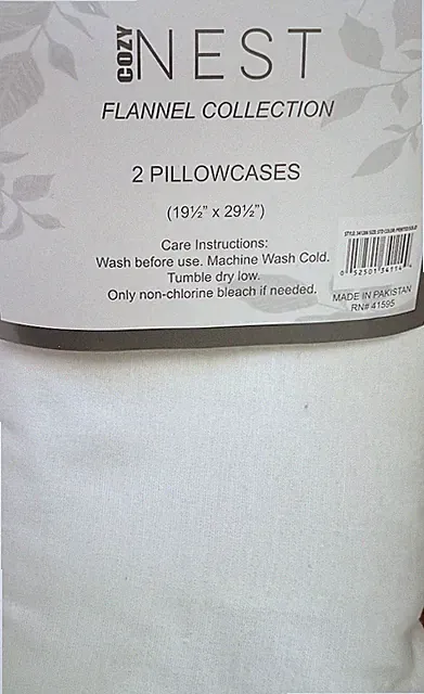 Cozy Nest Flannel STANDARD Heavy Weight Pillowcases Set of 2 WHITE New