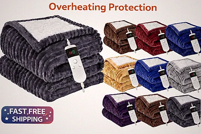 Electric Heated Throw Blanket 50x60 Flannel Sherpa 10 Heat Levels Auto Shut Off