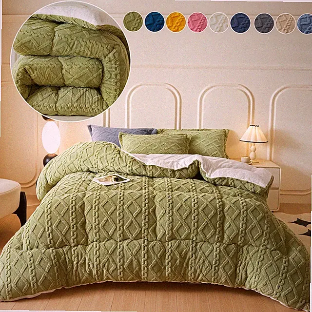 Fluffy Sherpa Fleece Comforter Heavy Duty Tufted Bed Comforter Full Queen King