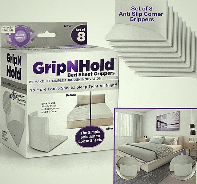 Grip N Hold Bed Sheet Holder | Discrete Heavy Duty Holder, 360 2 Pack