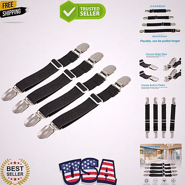 Heavy Duty Elastic Sheet Straps - Keep Your Bed Neat with Stylish Black Grippers