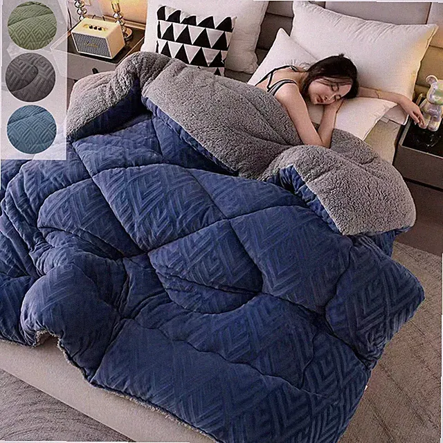 Heavyweight Sherpa Reversible Bedding Comforter 5.5/8.8lb Extra Warm Bed Blanket
