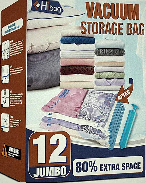 HIBAG 12 Jumbo Vacuum Storage Bags for Clothing Comforters Blankets Bedding