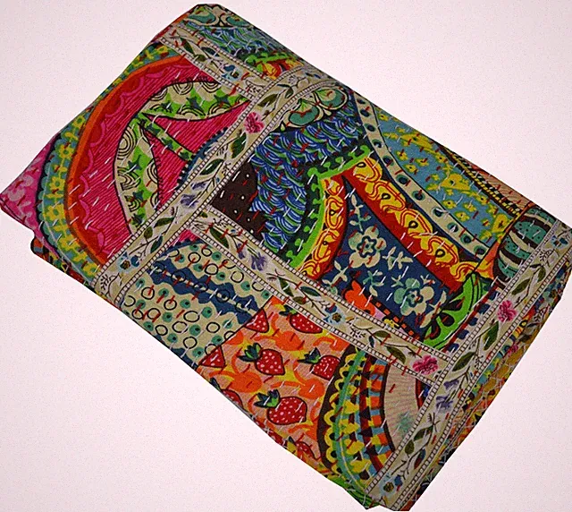 Indian Handmade Twin/Queen/King Size Cotton Patchwork Kantha Quilt Reversible...