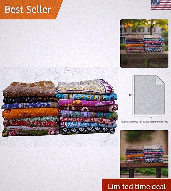 Indian Quilt Vintage Bedspreads,Throws,Ralli, Lot Kantha Reversible Bedcover...