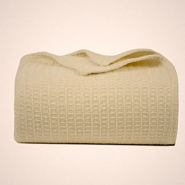 Ivory King Size 100% Cotton Waffle Weave Blanket Bedspread Bed Couch Sofa
