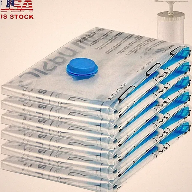 Jumbo Vacuum Storage Bags 6 Pack Compression Bags W/ Hand Pump Heavy Duty Seals