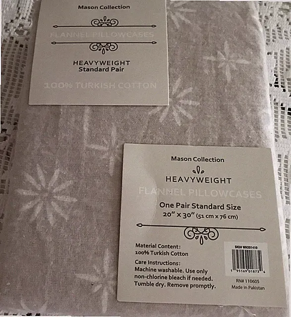Mason Collection Flannel STANDARD Heavy Weight Pillowcases Set OF2 SNOW/TAN New