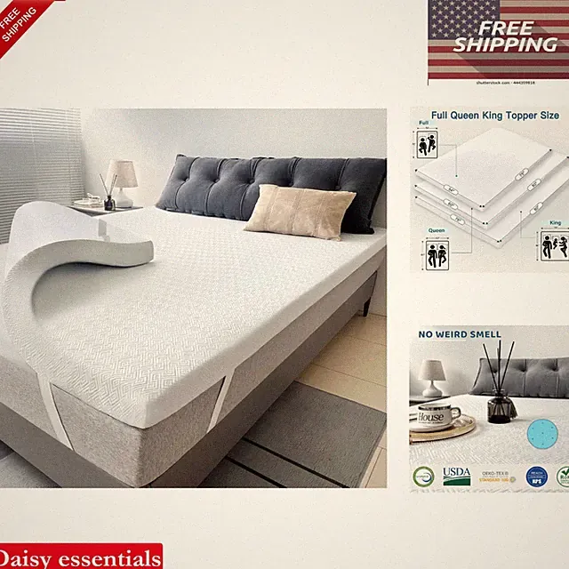 Queen Gel Memory Foam Mattress Topper 3 Inch Cooling Cover CertiPUR-US