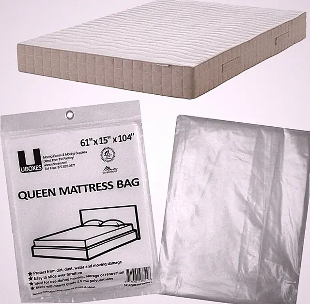Queen Mattress Clear Plastic Poly Covers, 61 X 15 X 104 Inch, Heavy Duty 2 Mil