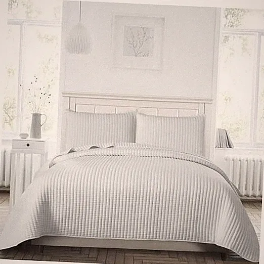 Quilt Queen Size Bedspread-Pre-Washed Lightweight & Thin for Full/Queen White