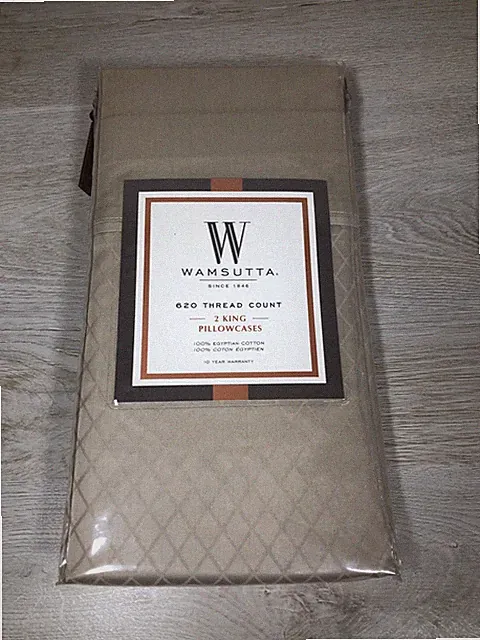 WAMSUTTA 100% Egyptian Cotton 620 TC Pair King Pillowcases-Jacquard Diamond
